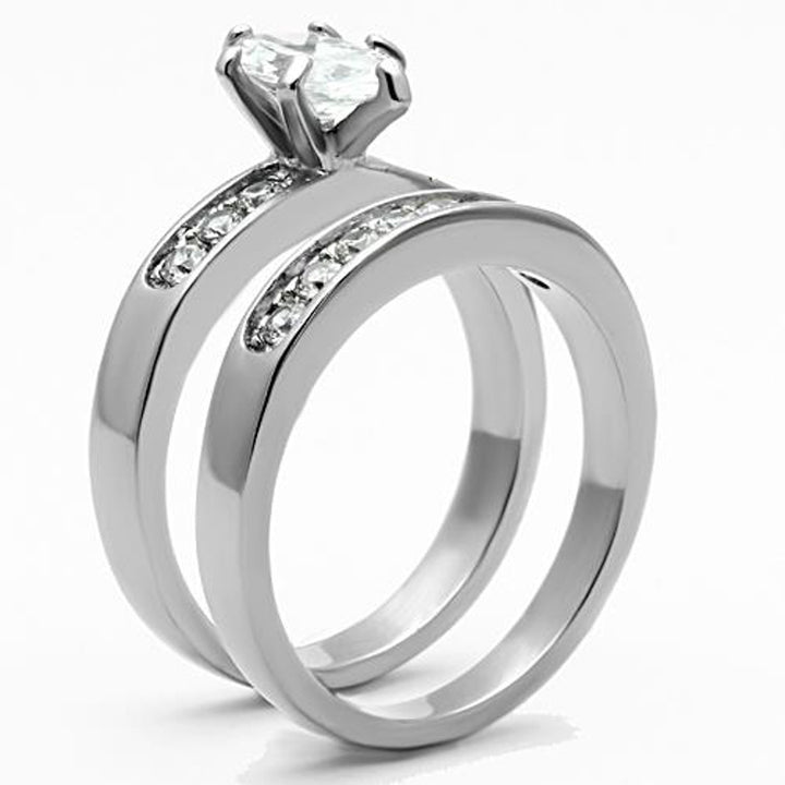 His and Her 3 Pc Stainless Steel 1.65 Ct Cz Bridal Set and Men Zirconia Wedding Band Image 6