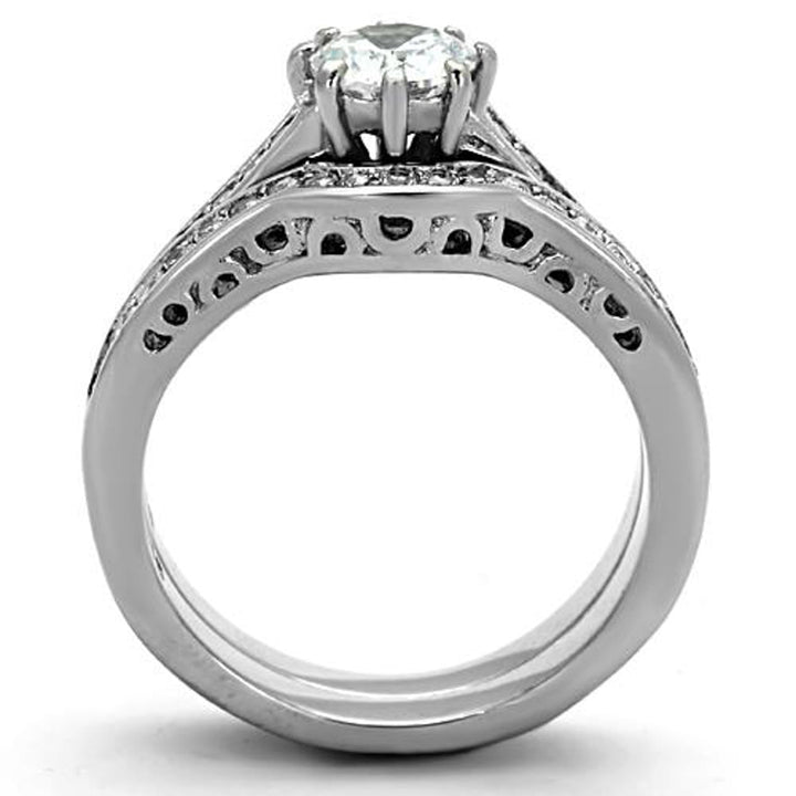 His and Her 3 Pc Stainless Steel 1.85 Ct Cz Bridal Set and Men Zirconia Wedding Band Image 4