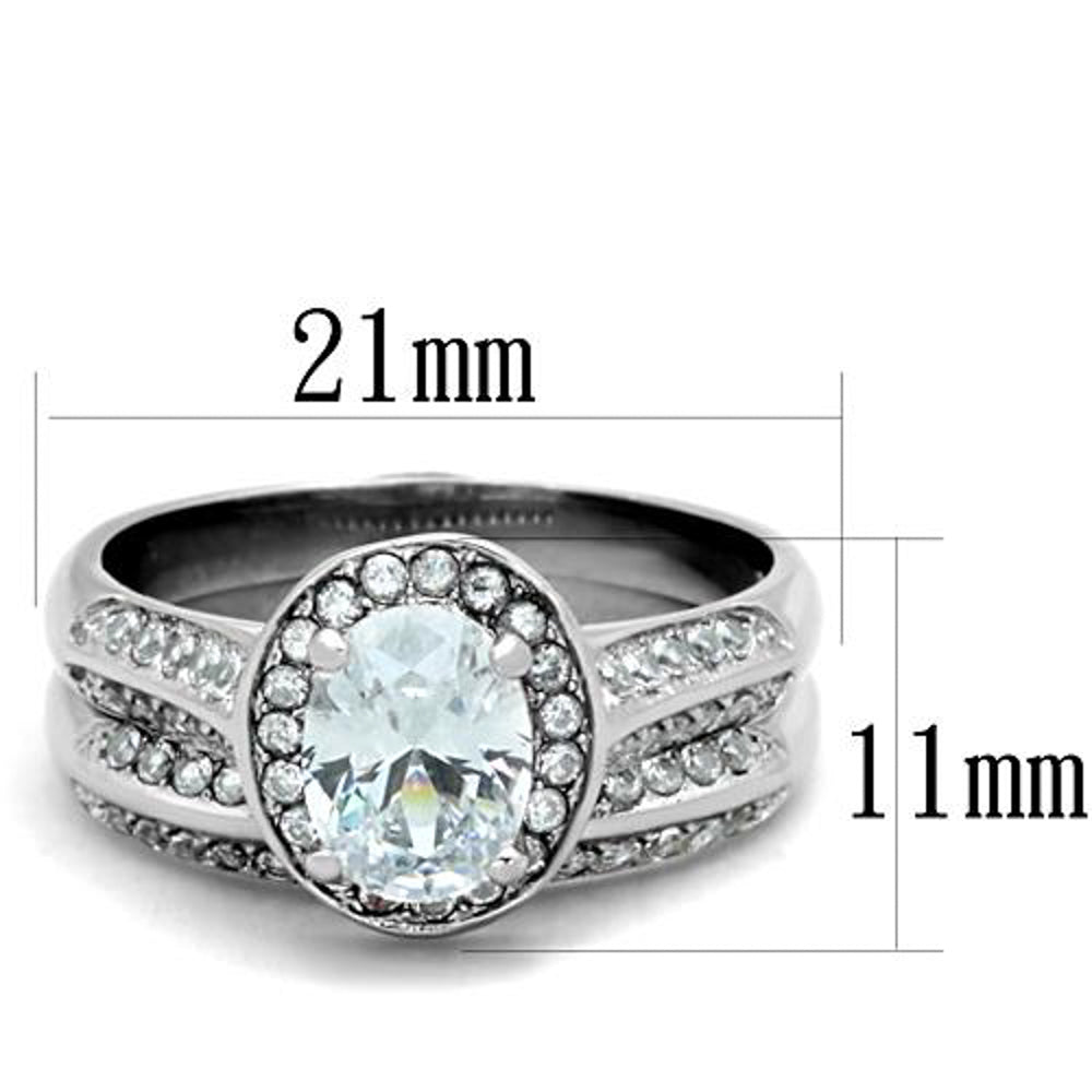 His and Her 3 Pc Stainless Steel 2.60 Ct Cz Bridal Set and Men Zirconia Wedding Band Image 4