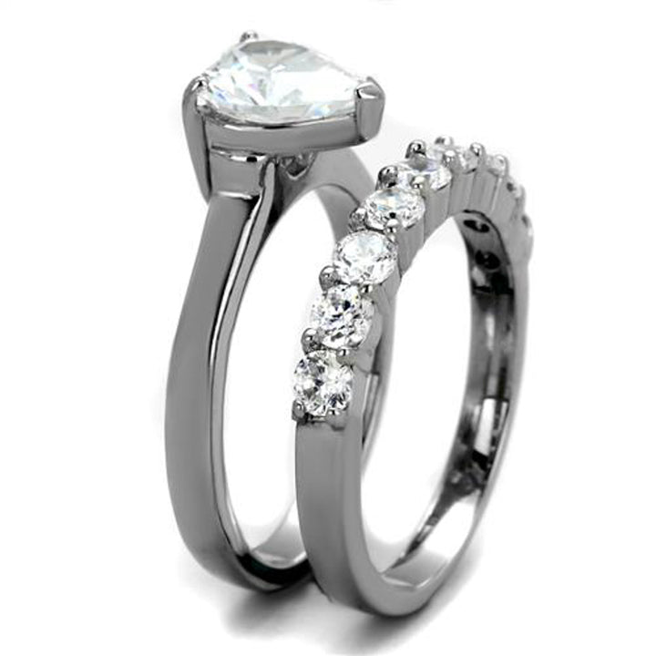 His and Her 3 Pc Stainless Steel 2.70 Ct Cz Bridal Set and Men Zirconia Wedding Band Image 6