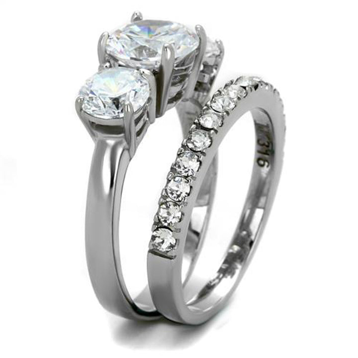 His and Her 3 Pc Stainless Steel 4.17 Ct Cz Bridal Set and Men Zirconia Wedding Band Image 6