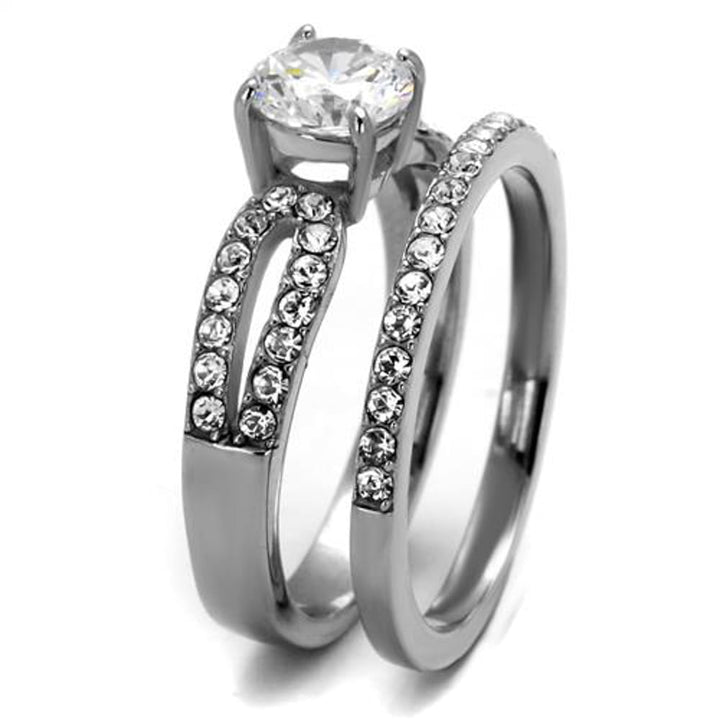 His and Her 3 Pc Stainless Steel 1.25 Ct Cz Bridal Set and Men Zirconia Wedding Band Image 6