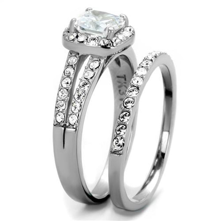 His and Her 3 Pc Stainless Steel 1.80 Ct Cz Bridal Set and Men Zirconia Wedding Band Image 6