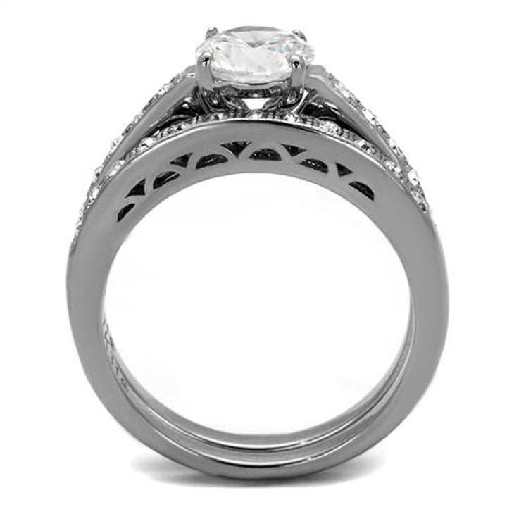 His and Her 3 Pc Stainless Steel 1.39 Ct Cz Bridal Set and Men Zirconia Wedding Band Image 4