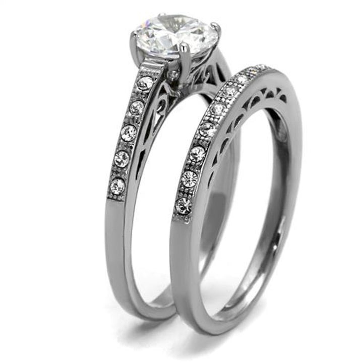 His and Her 3 Pc Stainless Steel 1.39 Ct Cz Bridal Set and Men Zirconia Wedding Band Image 6