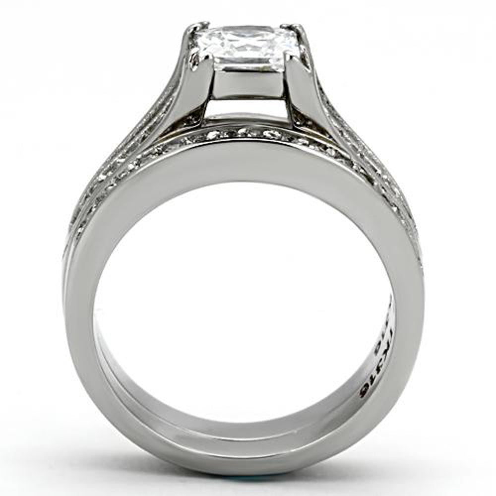 His and Her 3 Pc Stainless Steel 2.10 Ct Cz Bridal Set and Men Zirconia Wedding Band Image 4