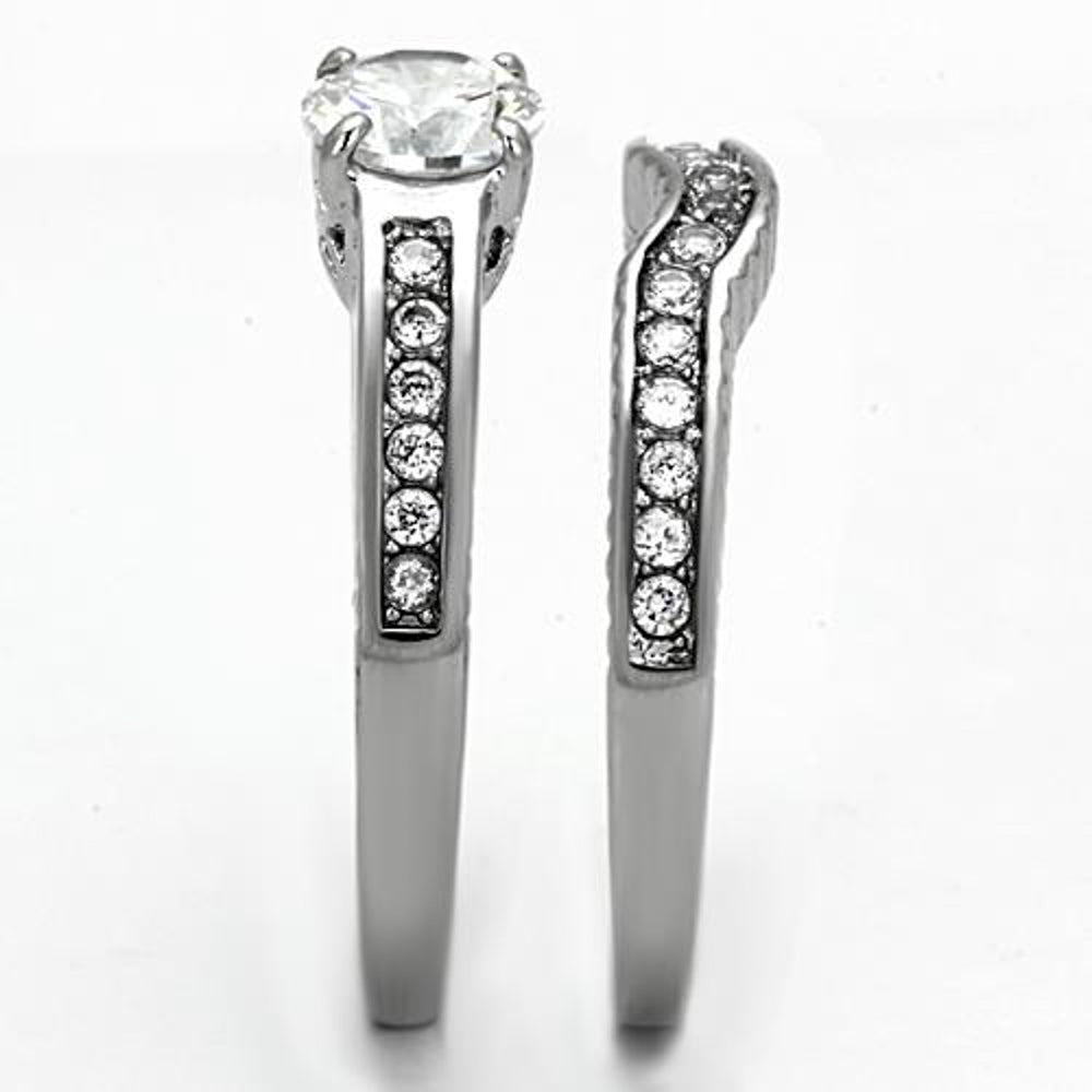 His and Her 3 Pc Stainless Steel 1.75 Ct Cz Bridal Set and Men Zirconia Wedding Band Image 6