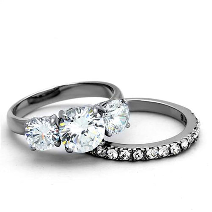 His and Her Stainless Steel 4.17 Ct Cz Bridal Ring Set and Men Zirconia Wedding Band Image 4