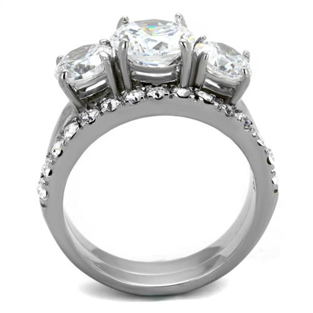 His and Her Stainless Steel 4.17 Ct Cz Bridal Ring Set and Men Zirconia Wedding Band Image 4