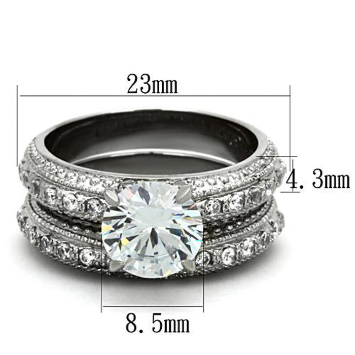 His and Her 3 Pc Stainless Steel 3.25 Ct Cz Bridal Set and Men Zirconia Wedding Band Image 4