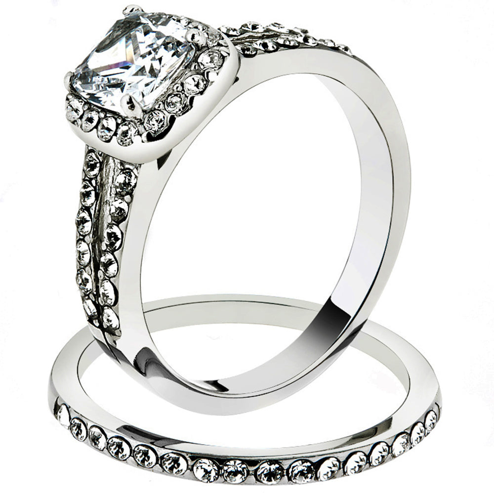 His and Her Stainless Steel 1.80 Ct Cz Bridal Ring Set and Men Zirconia Wedding Band Image 2