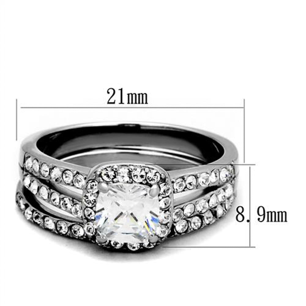 His and Her Stainless Steel 1.80 Ct Cz Bridal Ring Set and Men Zirconia Wedding Band Image 4