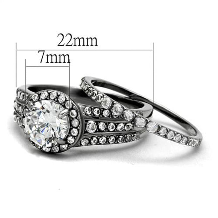 His and Her Stainless Steel 2.45 Ct Cz Bridal Ring Set and Men Zirconia Wedding Band Image 4