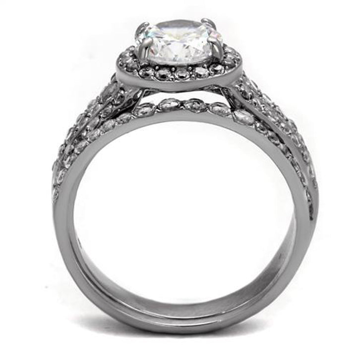 His and Her Stainless Steel 2.45 Ct Cz Bridal Ring Set and Men Zirconia Wedding Band Image 4