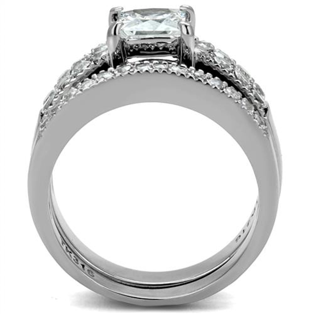 His and Her Stainless Steel 2.07 Ct Cz Bridal Ring Set and Men Zirconia Wedding Band Image 4