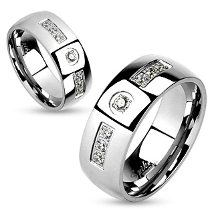 His and Her Stainless Steel 2.38 Ct Cz Bridal Ring Set and Men Zirconia Wedding Band Image 3