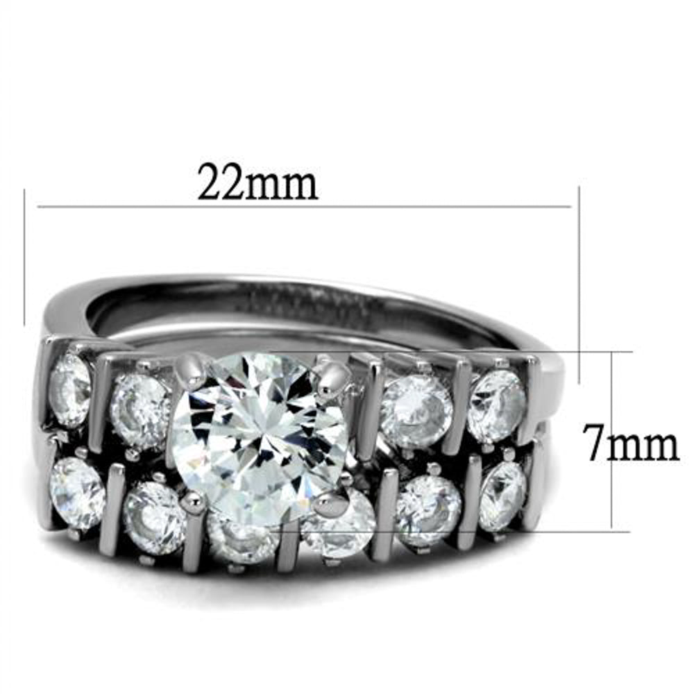 His and Her Stainless Steel 2.38 Ct Cz Bridal Ring Set and Men Zirconia Wedding Band Image 4