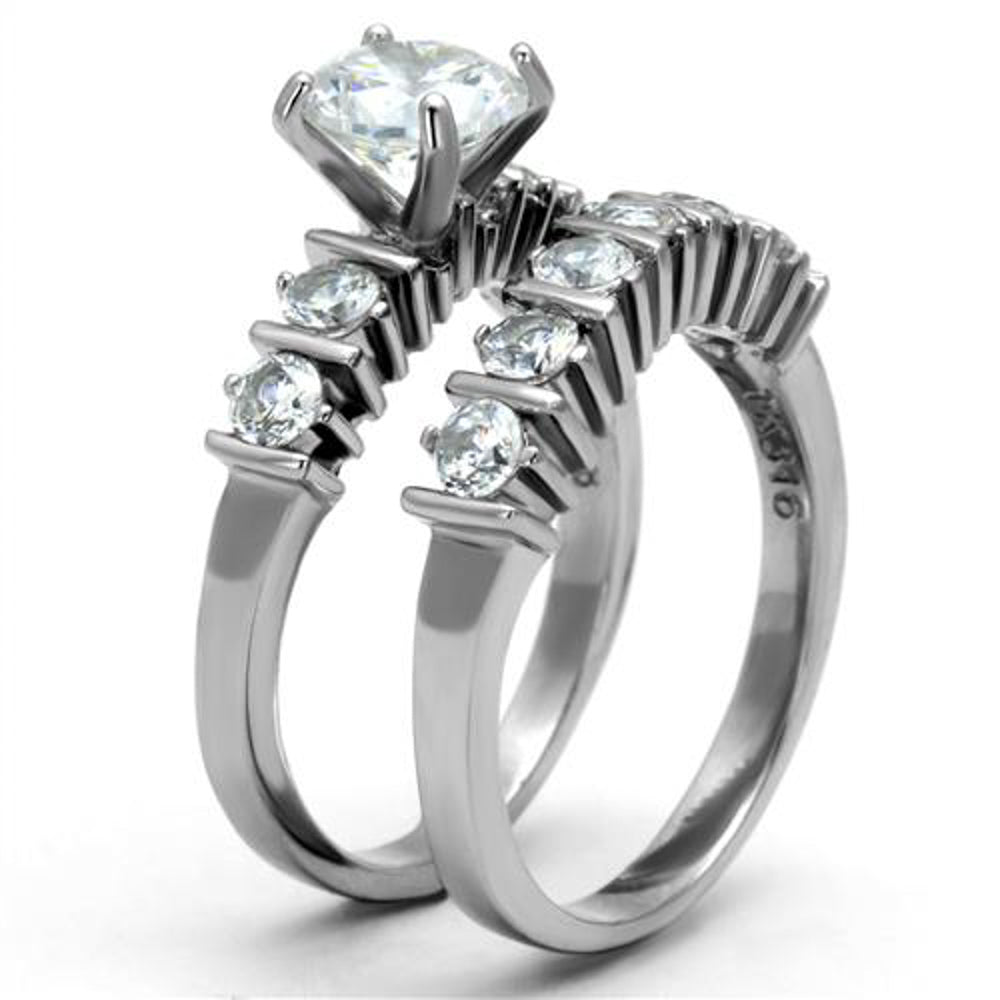 His and Her Stainless Steel 2.38 Ct Cz Bridal Ring Set and Men Zirconia Wedding Band Image 6