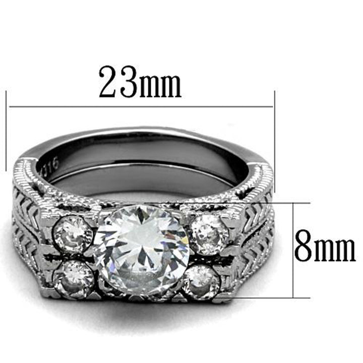 His and Hers Stainless Steel 2.95 Ct Cz Bridal Set and Mens Eternity Wedding Band Image 4