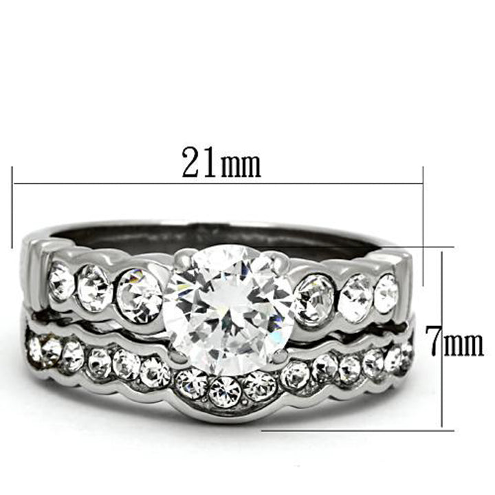 His and Hers Stainless Steel 2.35 Ct Cz Bridal Set and Mens Eternity Wedding Band Image 4