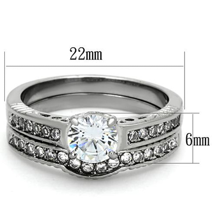 His and Hers Stainless Steel 1.75 Ct Cz Bridal Set and Mens Eternity Wedding Band Image 4