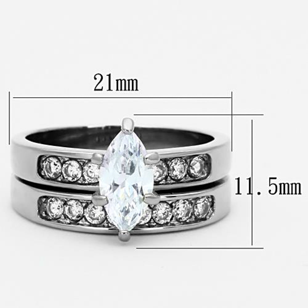 His and Hers Stainless Steel 1.65 Ct Cz Bridal Set and Mens Eternity Wedding Band Image 4