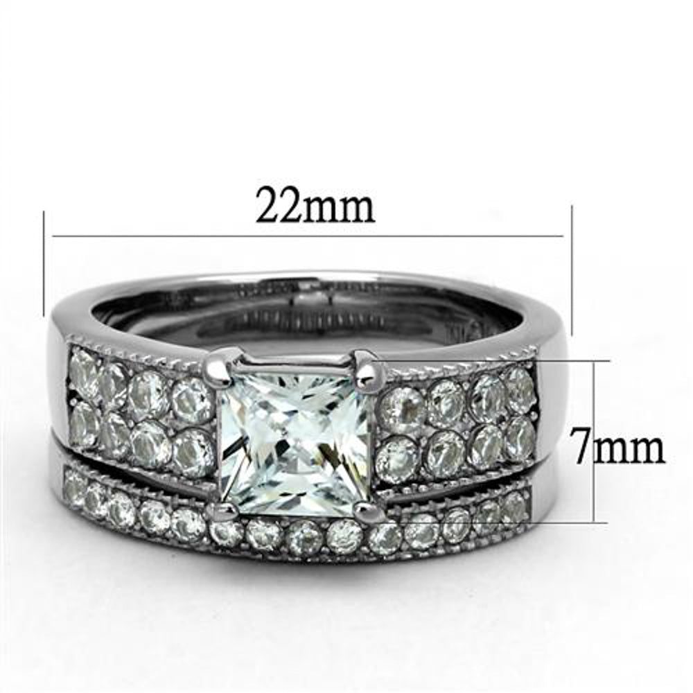 His and Hers Stainless Steel 2.07 Ct Cz Bridal Set and Mens Eternity Wedding Band Image 4