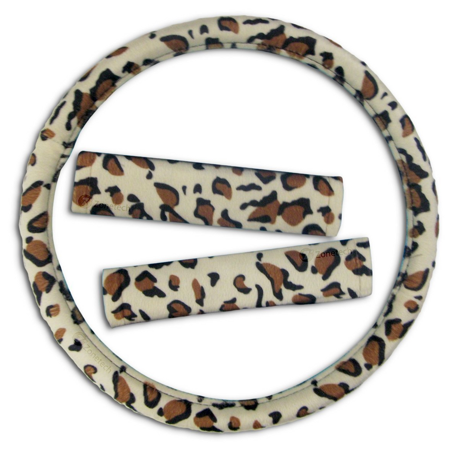 Zone Tech Animal Print Steering Wheel Cover and Shoulder Seat Belt Strap Pad  Leopard Image 1
