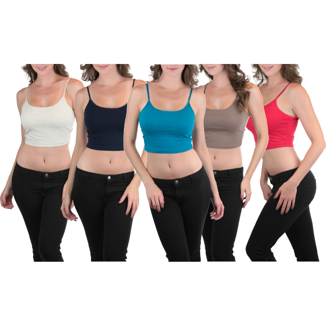 Womens Adjustable Built-In Bra Crop Spaghetti Tank Image 1