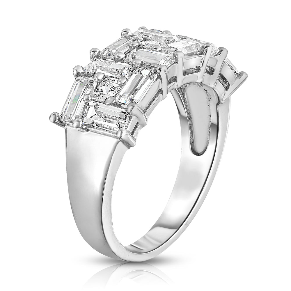 Emerald Cut Simulated Diamond Puzzle Ring 18k White Gold Sizes 6 7 8 9 Image 2