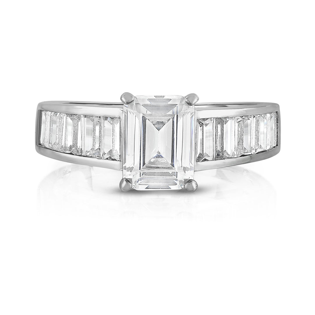 3.00 CTTW Emerald Cut Simulated Diamond Bridal Ring 18K White Gold Plated Sizes 6-9 Image 1