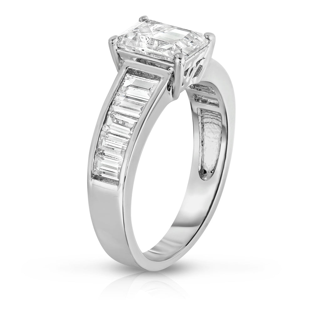 3.00 CTTW Emerald Cut Simulated Diamond Bridal Ring 18K White Gold Plated Sizes 6-9 Image 2