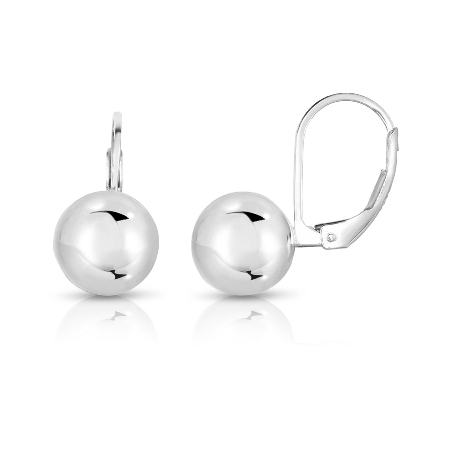 Solid Sterling Silver 8mm Leverback Ball Earrings Image 1