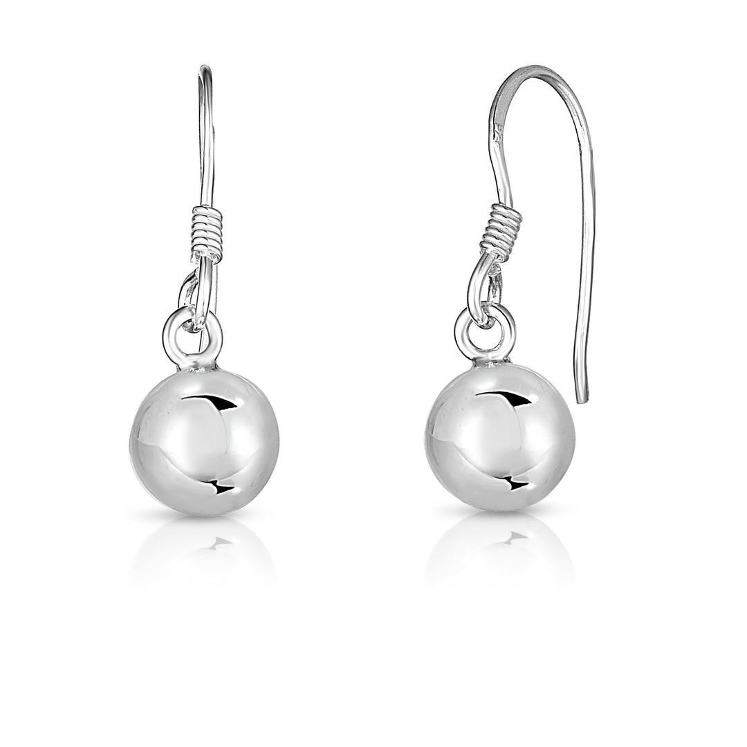 Solid Sterling Silver 8mm Ball Drop Earrings with Hook Design Elegant Jewelry Image 1