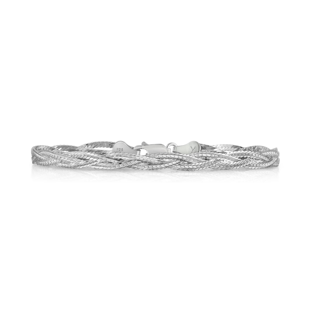 Italian 18k Gold Plated Diamond Cut Braided Bracelet 7.5" Sterling Silver Image 2