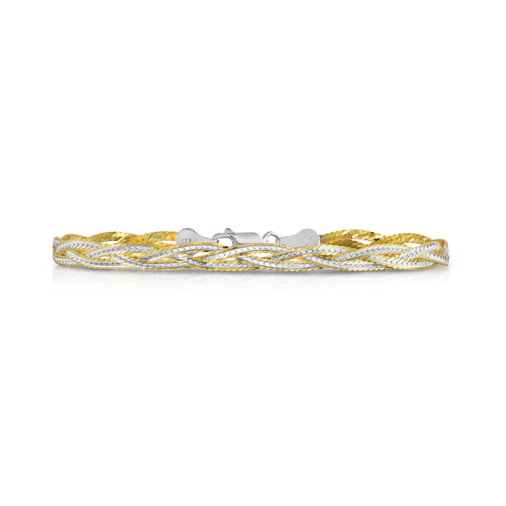 Italian 18k Gold Plated Diamond Cut Braided Bracelet 7.5" Sterling Silver Image 1