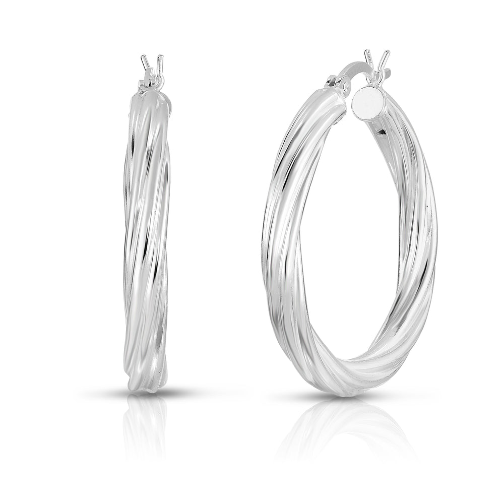 Solid Sterling Silver Swirl Hoops Available in Three Sizes - 20mm 30mm 40mm Image 2