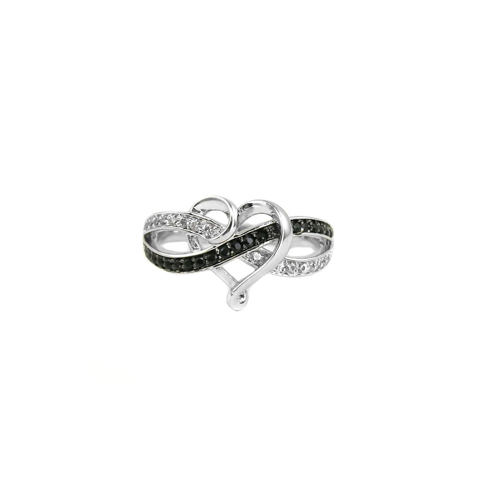 Black and white simulated diamond infinity heart Ring Image 1