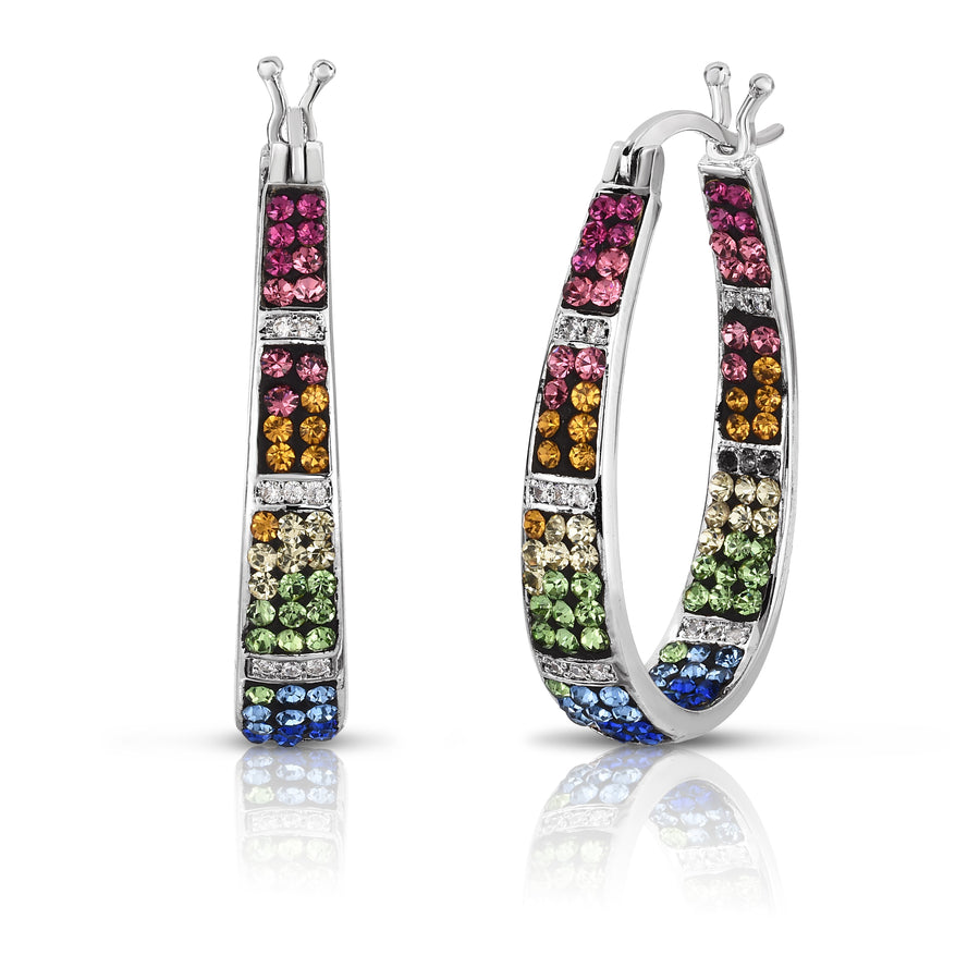 Swarovski Elements Multi Color Crystal Striped Hoops 18k White Gold Plated Image 1