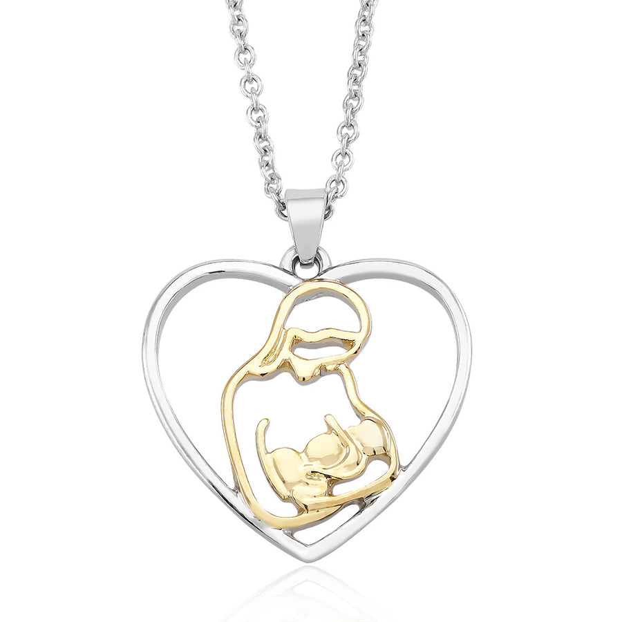 18K White Gold Plated Mother Daughter Necklace Image 1