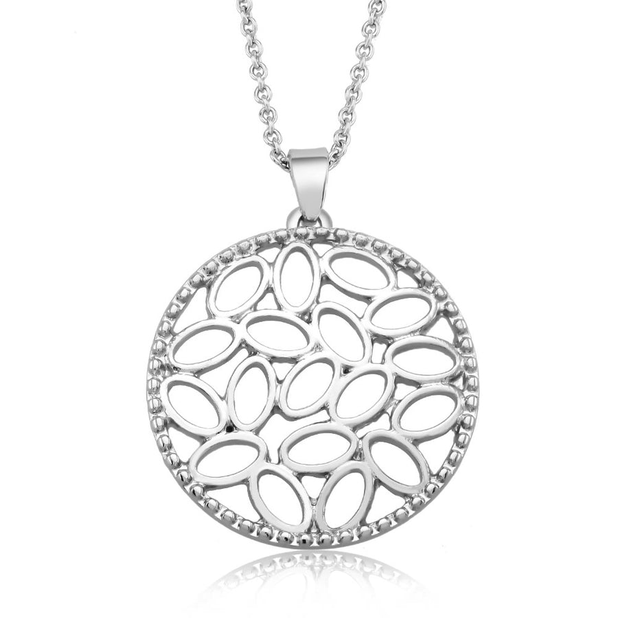 18K White Gold Plated Filigree Circle Necklace Image 1