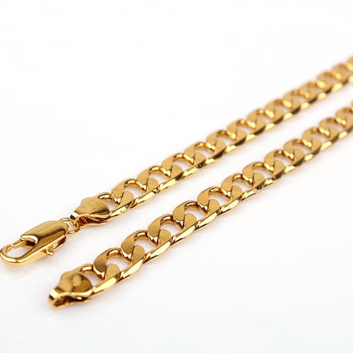 24K Yellow Gold Mens necklace Curb Link Chain 60CM (24 inches) 10MM Image 2