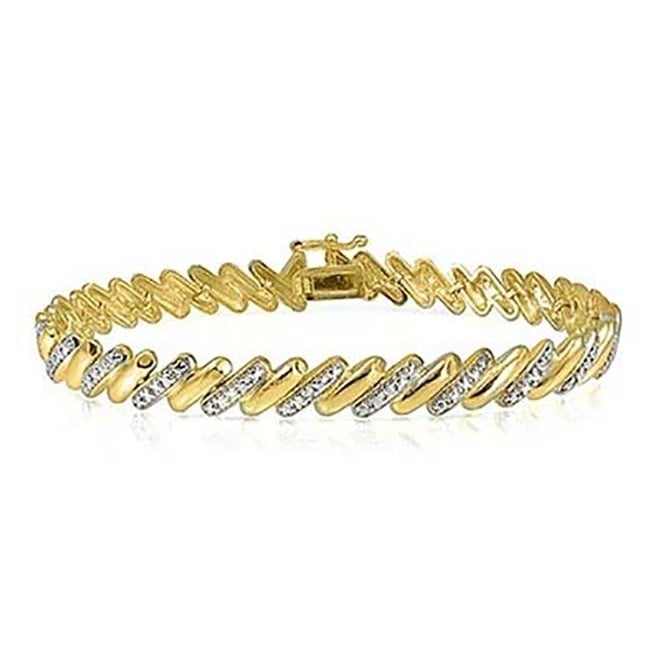 Genuine Diamond Accent San Marco Bracelet 18k Gold Plated 7.5 Inch Length Image 1