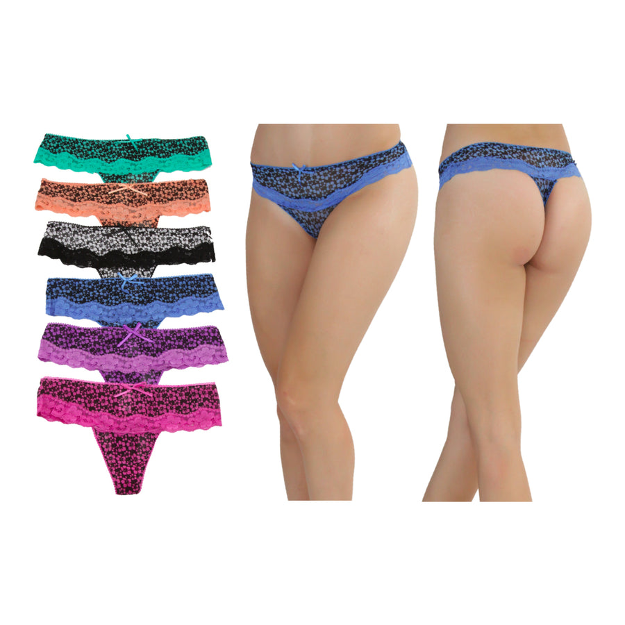 Tiny Daisy Lace Trim Thongs 6-Pack Image 1