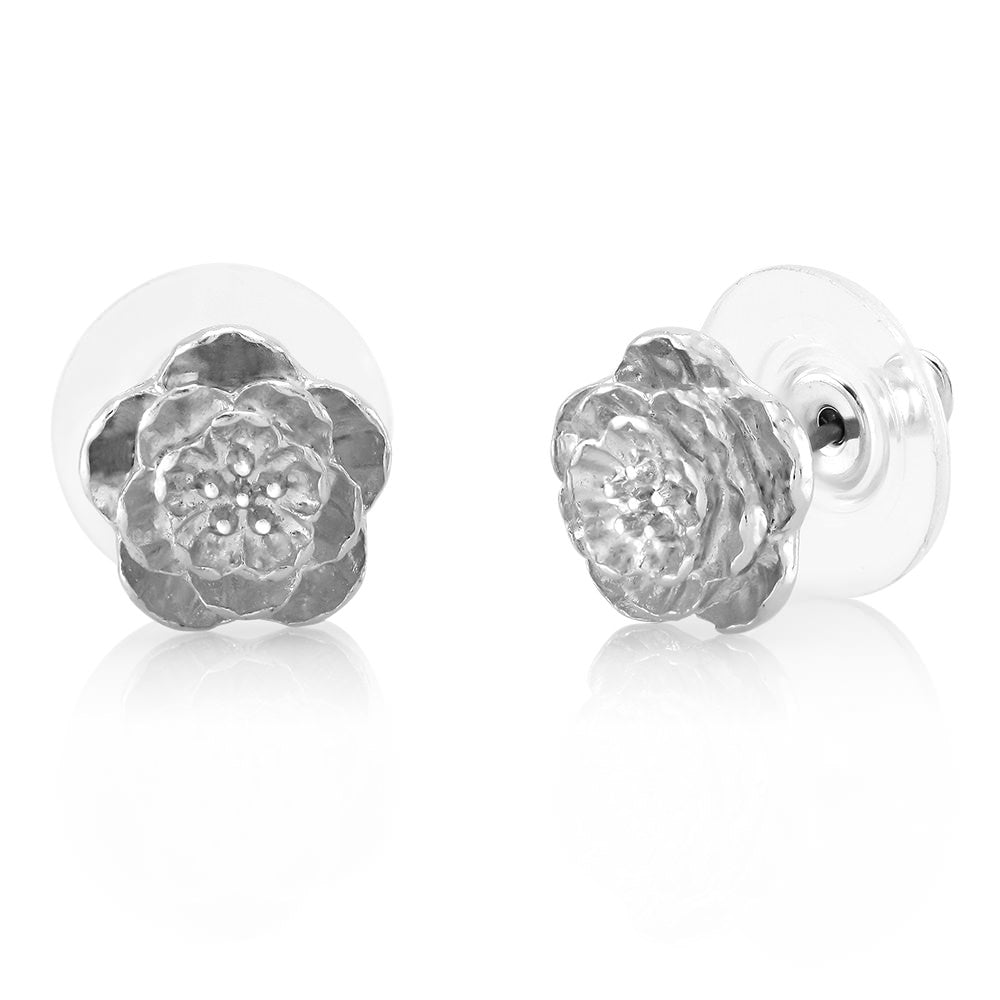 White Gold Plated Flower Stud Earrings Image 1