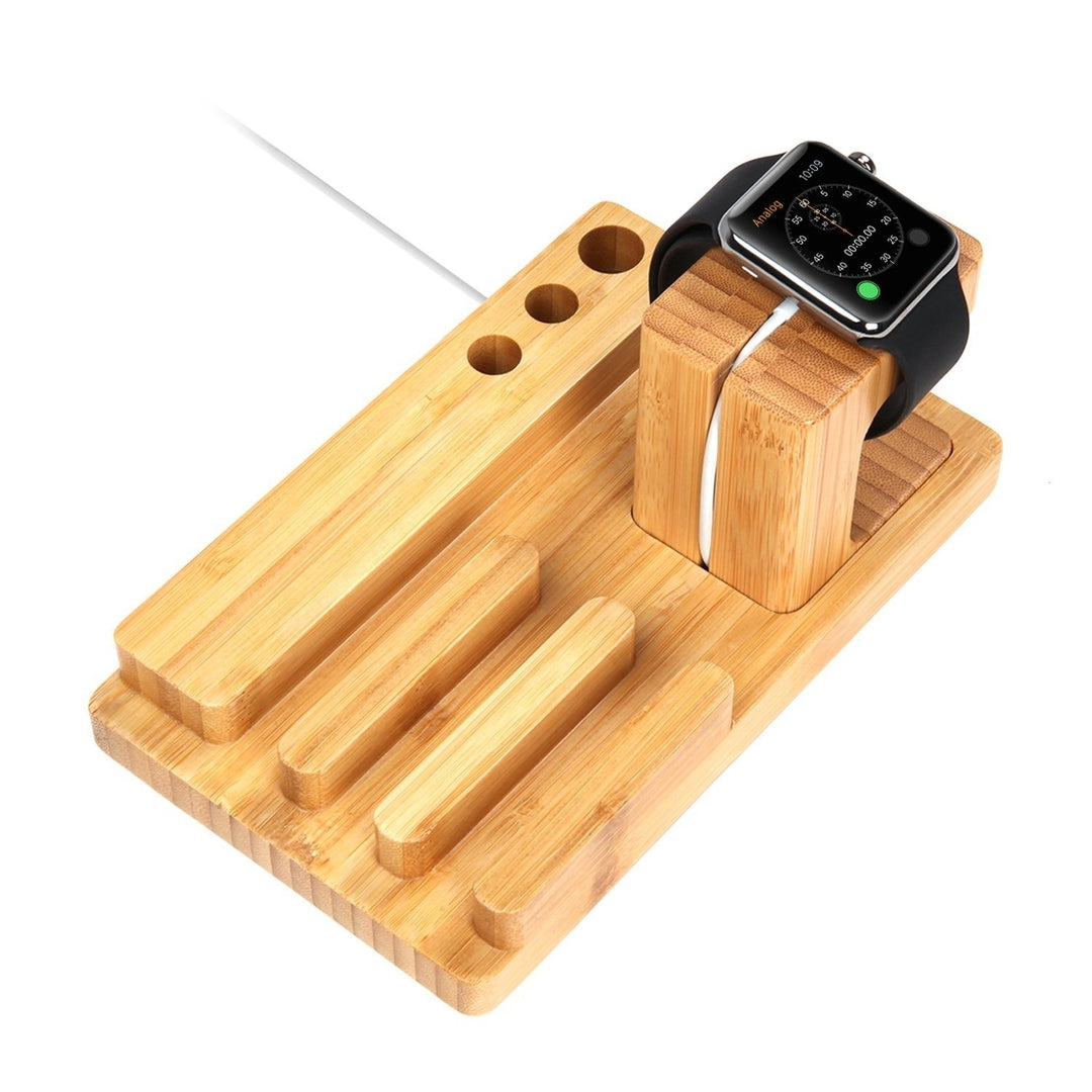 Bamboo Wood Charging Stand Bracket Docking Station Holder for iPhone iPad and Apple Watch Stand - AWS Image 3