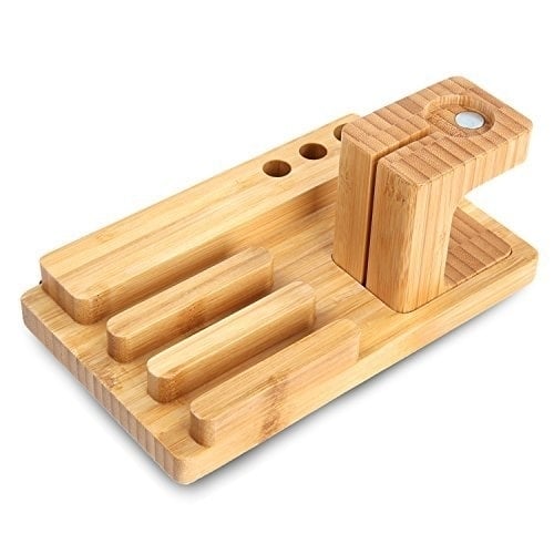 Bamboo Wood Charging Stand Bracket Docking Station Holder for iPhone iPad and Apple Watch Stand - AWS Image 4