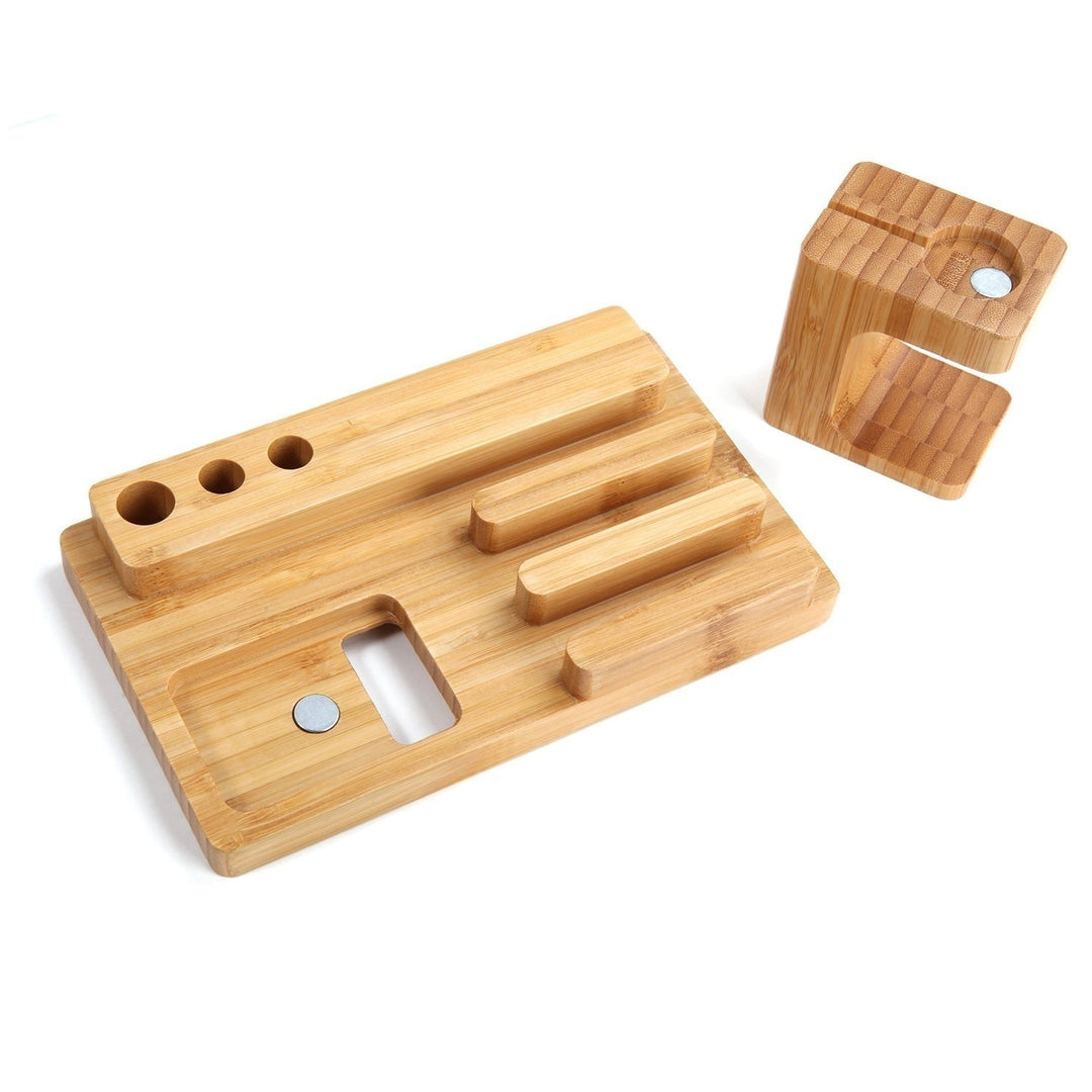 Bamboo Wood Charging Stand Bracket Docking Station Holder for iPhone iPad and Apple Watch Stand - AWS Image 4