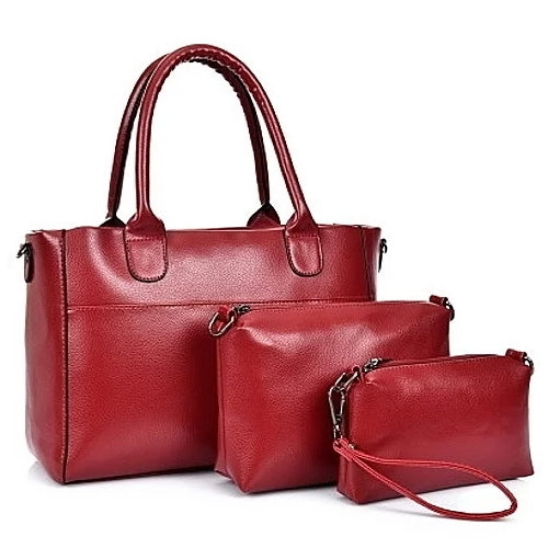 Set of 3 Matched Durable PU Leather Bags- 3 Color Choices Image 1