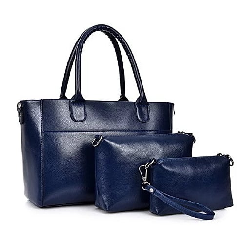 Set of 3 Matched Durable PU Leather Bags- 3 Color Choices Image 1